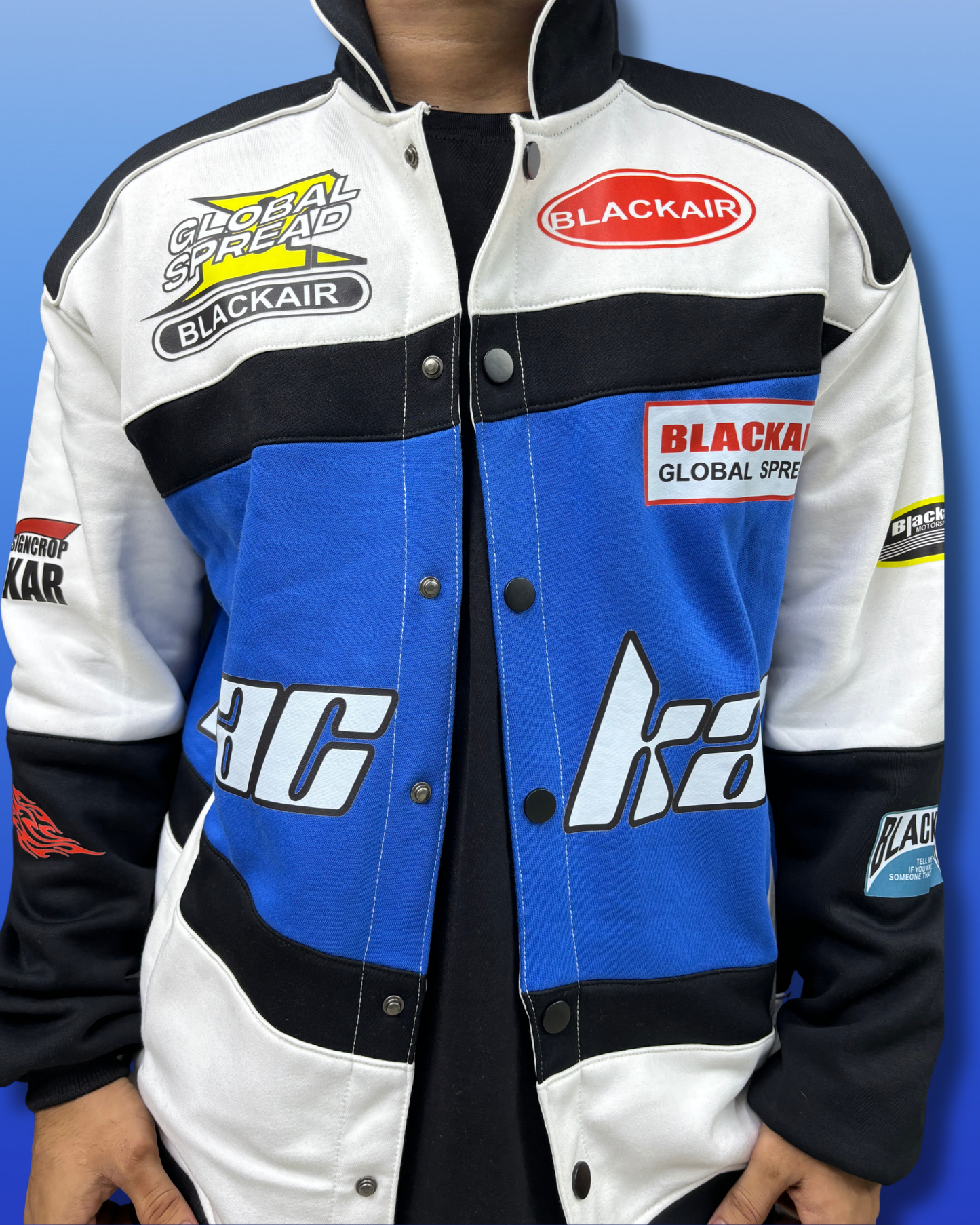 Black Air Racing Rider cotton Jacket | Jacket for men | TSF | White and Blue | Racing jackets