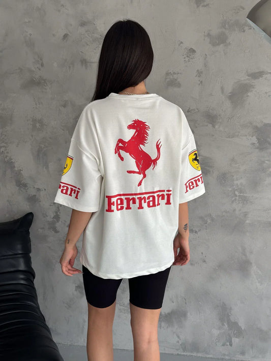 Ferrari Racing Tshirt l Vintage Racing Jacket White Color