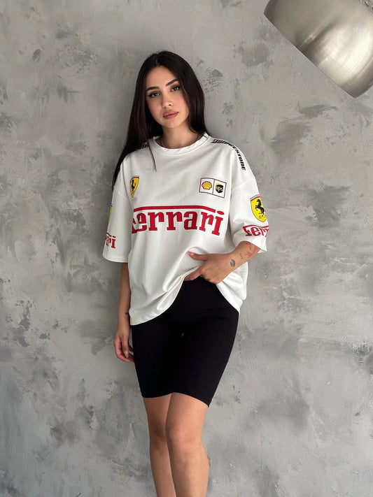 Ferrari Racing Tshirt l Vintage Racing Jacket White Color